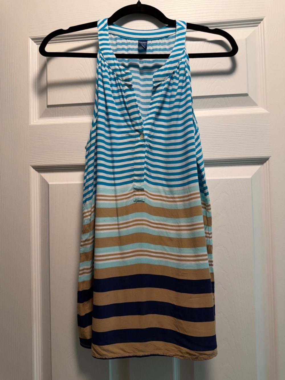 Old Navy Striped Tank in Aqua, Tan, Navy & White